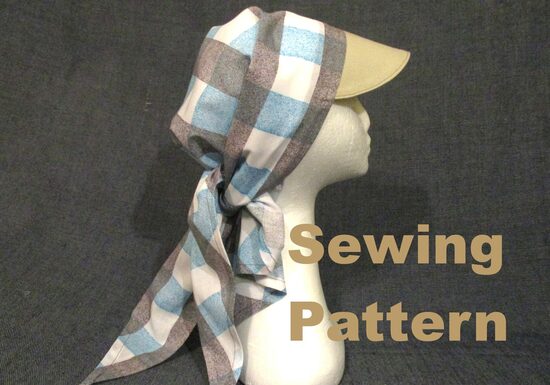 Single layer kerchief with visor for sun, chemo and hair loss. Sewing pattern PDF, photo tutorial, 12 sizes included, US Letter/ A4, in English.